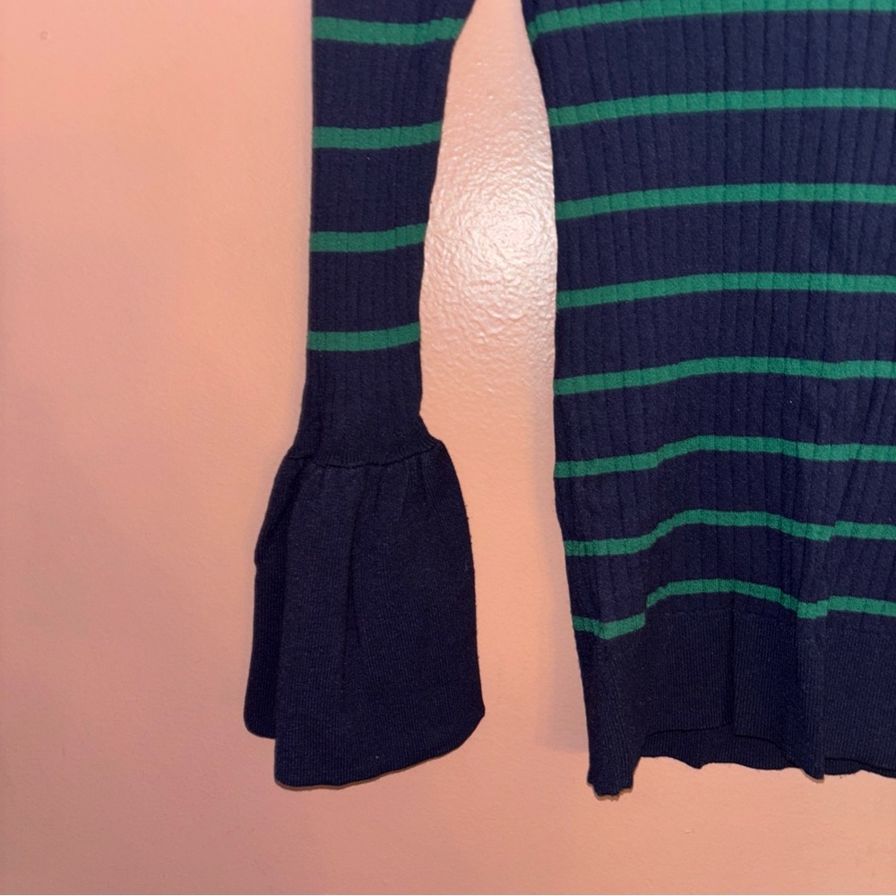 Ann Taylor Navy Blue Green Ribbed Striped Bell Flare Sleeve Sweater Small XS - Picture 3 of 8